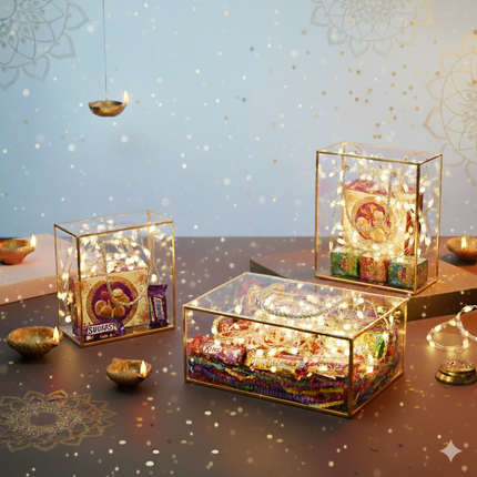 PVC Clear Gift Bags Golden (Medium: 8" x 3.5" x 8")
