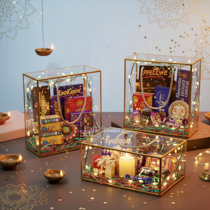 PVC Clear Gift Bags Golden (Large: 10" x 3.5" x 10")
