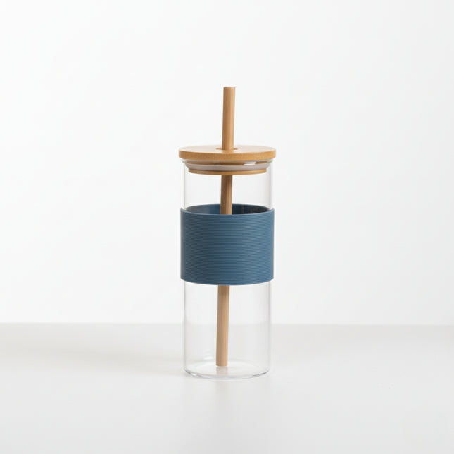 BambooBrew Glass Tumbler with Bamboo Straw (Blue)