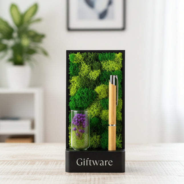 Bamboo Pen Stand with Preserved Moss Flower