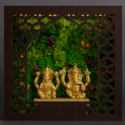 Led Frame with Pure Brass Laxmi Ganesh