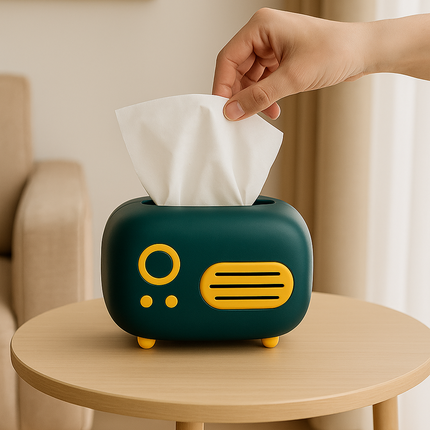Vintage Radio Tissue Box (Teal Blue)