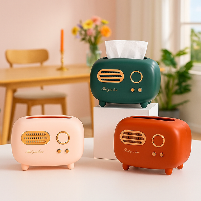 Vintage Radio Tissue Box (Teal Blue)