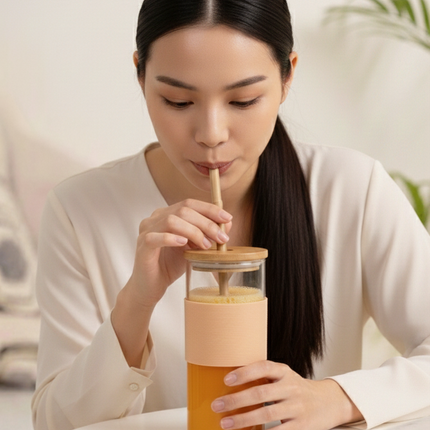 BambooBrew Glass Tumbler with Bamboo Straw (Peach)