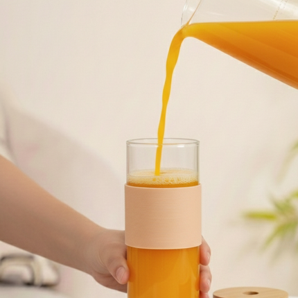 BambooBrew Glass Tumbler with Bamboo Straw (Peach)