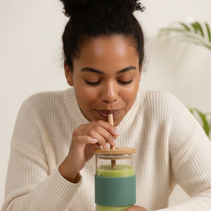 BambooBrew Glass Tumbler with Bamboo Straw (Green)