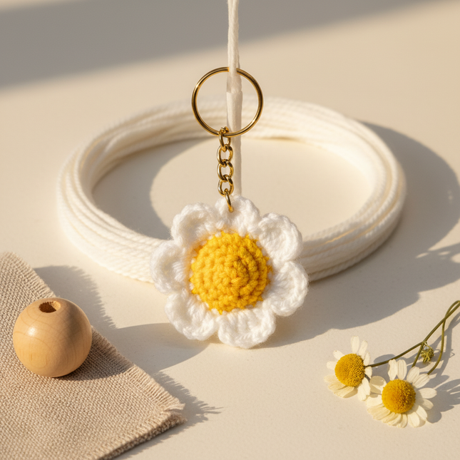 Daisy Flower Crochet Keychain (Small)