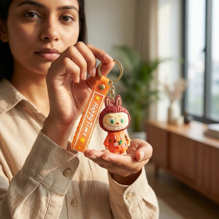 Labubu Figure Keychain (Orange)