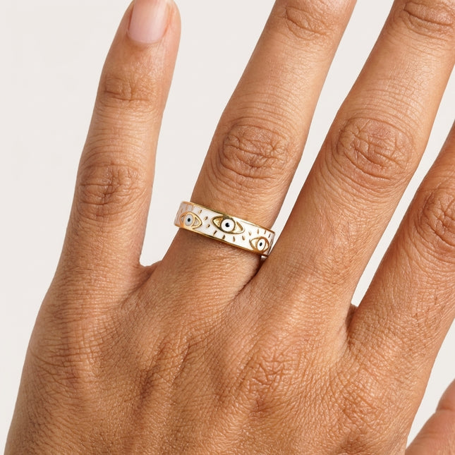 Evil Eye Band Ring - White
