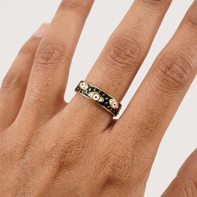 Evil Eye Band Ring - Black