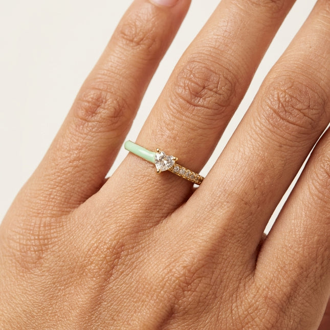 Heart Stone Ring - Mint Green
