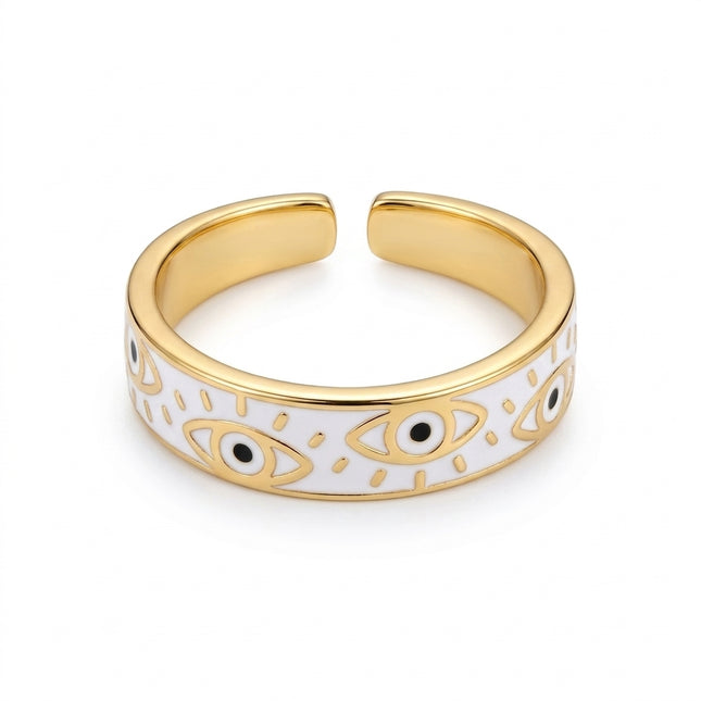 Evil Eye Band Ring - White