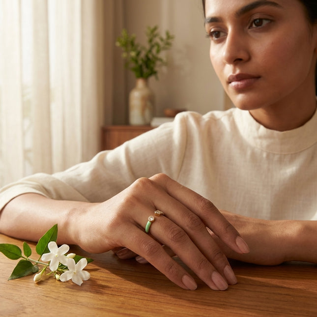 Twin Heart Ring - Mint Green