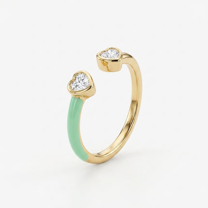 Twin Heart Ring - Mint Green