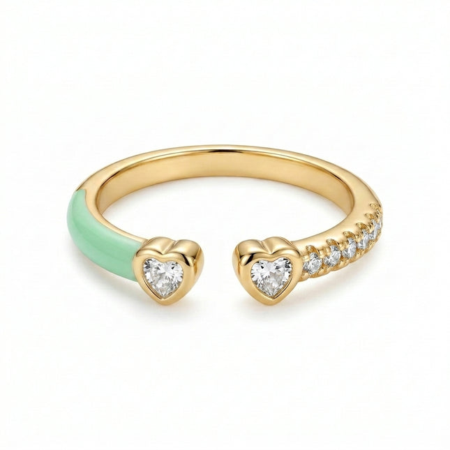 Twin Heart Ring - Mint Green