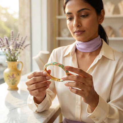 Mint Blossom Enamel Bangle