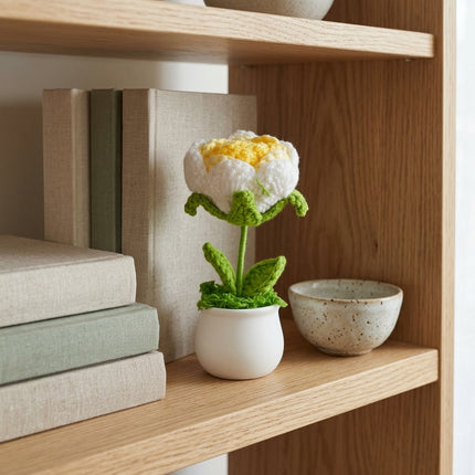 Crochet Rose Flower Pot - Yellow