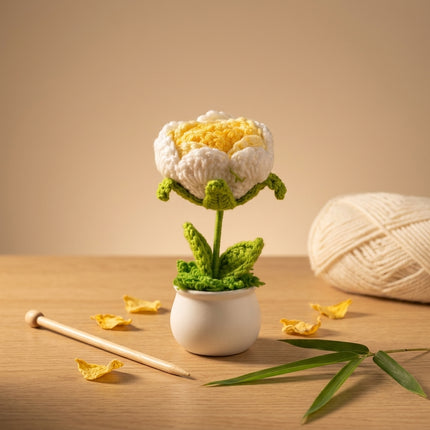 Crochet Rose Flower Pot - Yellow