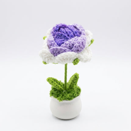 Crochet Rose Flower Pot - Purple