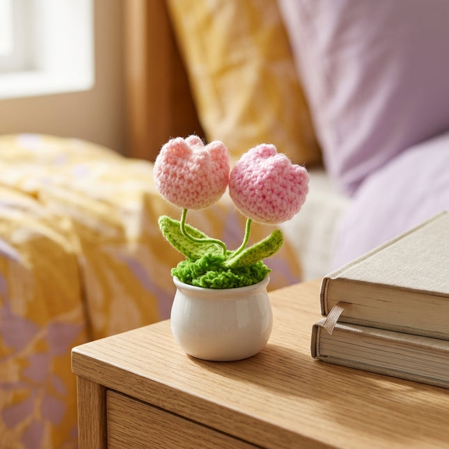 Crochet Tulip Flower Pot - Pink