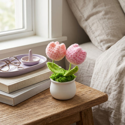 Crochet Tulip Flower Pot - Pink