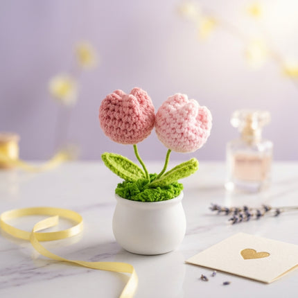 Crochet Tulip Flower Pot - Pink