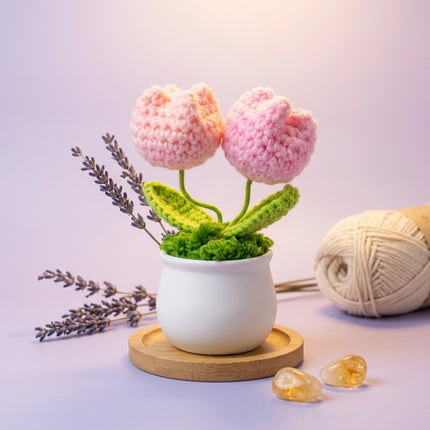 Crochet Tulip Flower Pot - Pink
