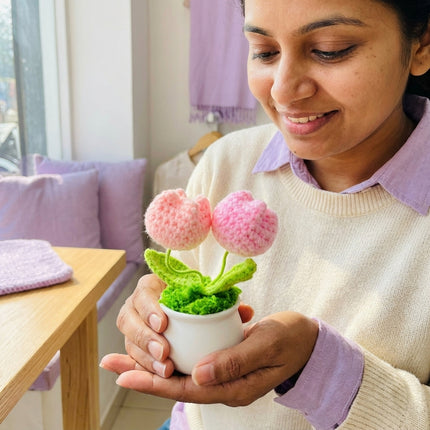 Crochet Tulip Flower Pot - Pink