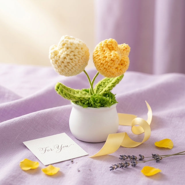 Crochet Tulip Flower Pot - Yellow