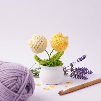 Crochet Tulip Flower Pot - Yellow