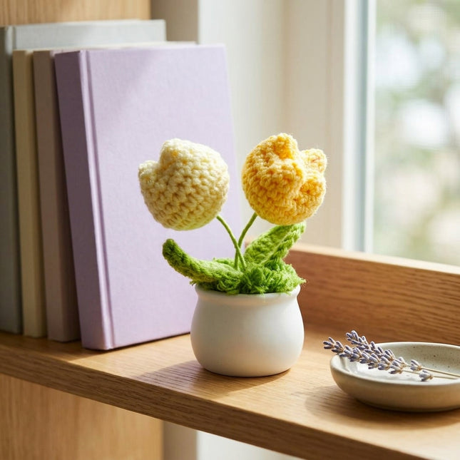 Crochet Tulip Flower Pot - Yellow