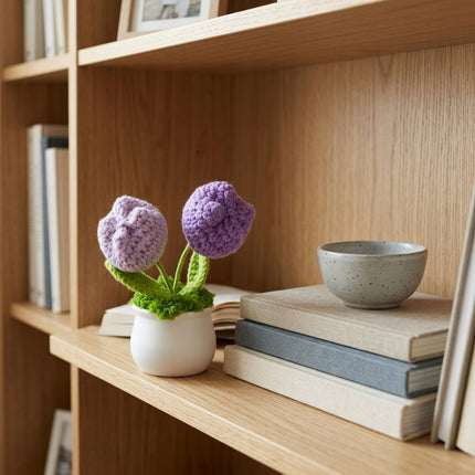 Crochet Tulip Flower Pot - Purple