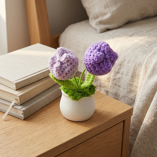 Crochet Tulip Flower Pot - Purple