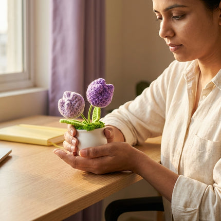 Crochet Tulip Flower Pot - Purple