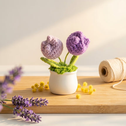Crochet Tulip Flower Pot - Purple