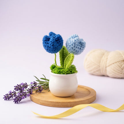 Crochet Tulip Flower Pot - Blue