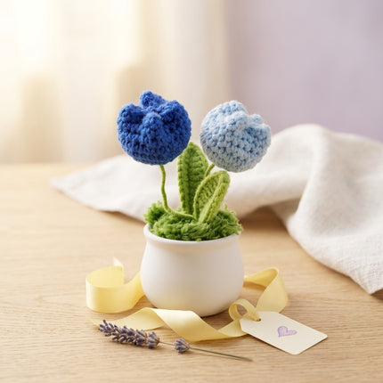 Crochet Tulip Flower Pot - Blue
