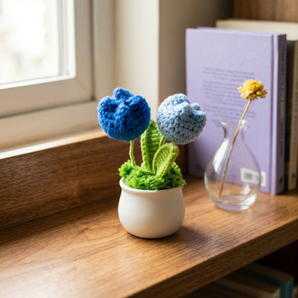 Crochet Tulip Flower Pot - Blue