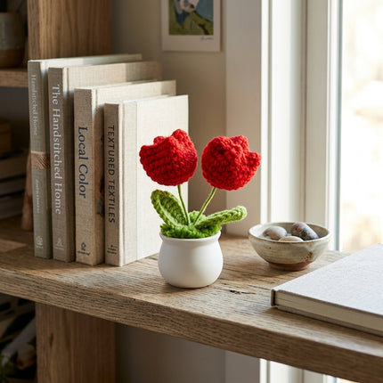 Crochet Tulip Flower Pot - Red