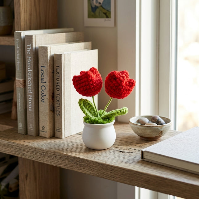 Crochet Tulip Flower Pot - Red