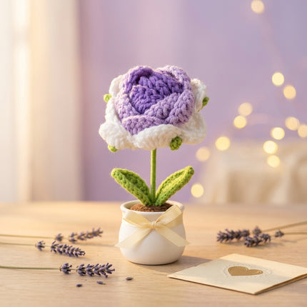 Crochet Rose Flower Pot - Purple