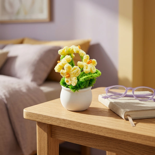 Crochet Mini Flower Pot - Yellow