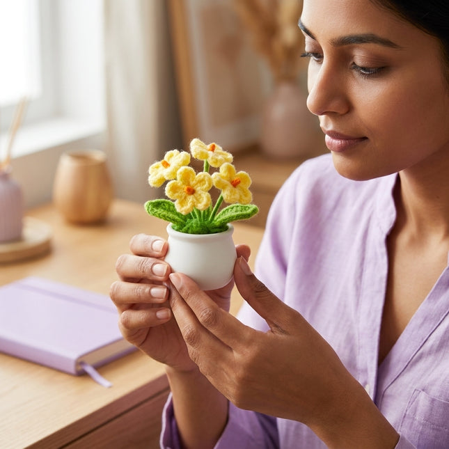 Crochet Mini Flower Pot - Yellow