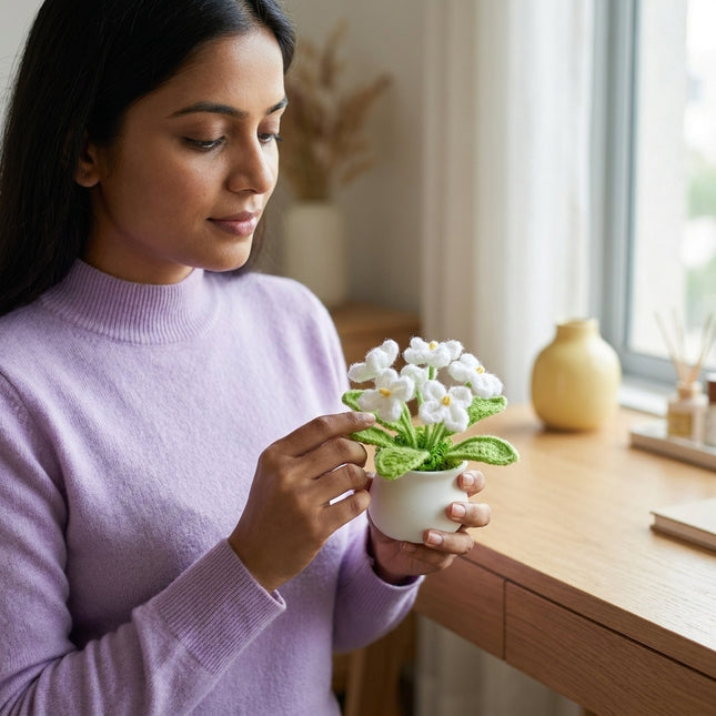 Crochet Mini Flower Pot - White