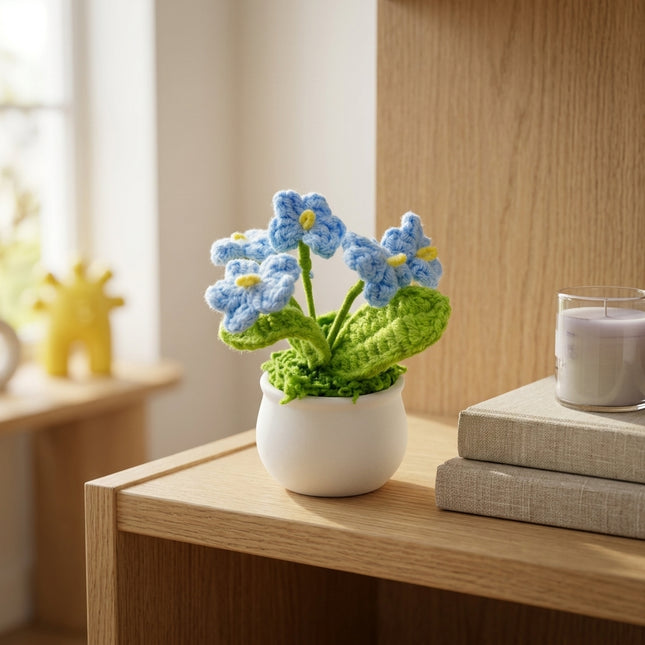 Crochet Mini Flower Pot - Blue