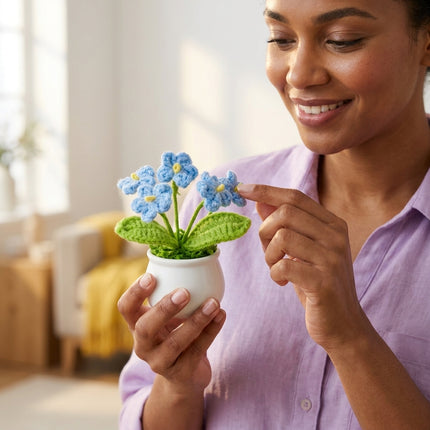 Crochet Mini Flower Pot - Blue