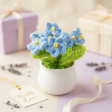 Crochet Mini Flower Pot - Blue