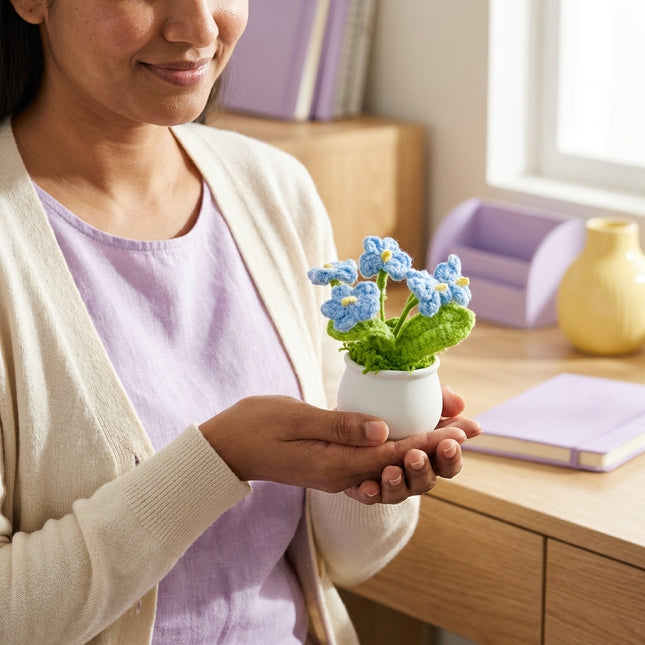 Crochet Mini Flower Pot - Blue