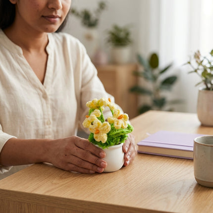 Crochet Mini Flower Pot - Yellow