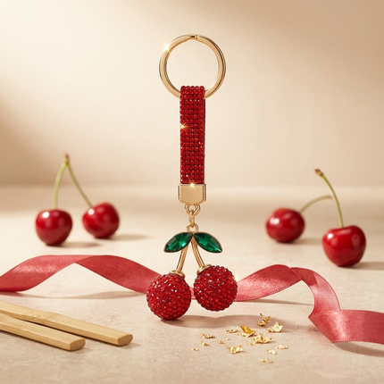 Rhinestone Cherry Keychain